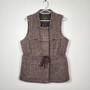 Eddie Bauer Wool Mohair Blend Vest Women Herringbone Button Front Pockets Medium